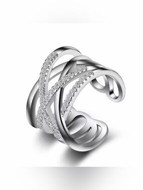 Sterling Silver Multi-Band Crystal Accent  Ring